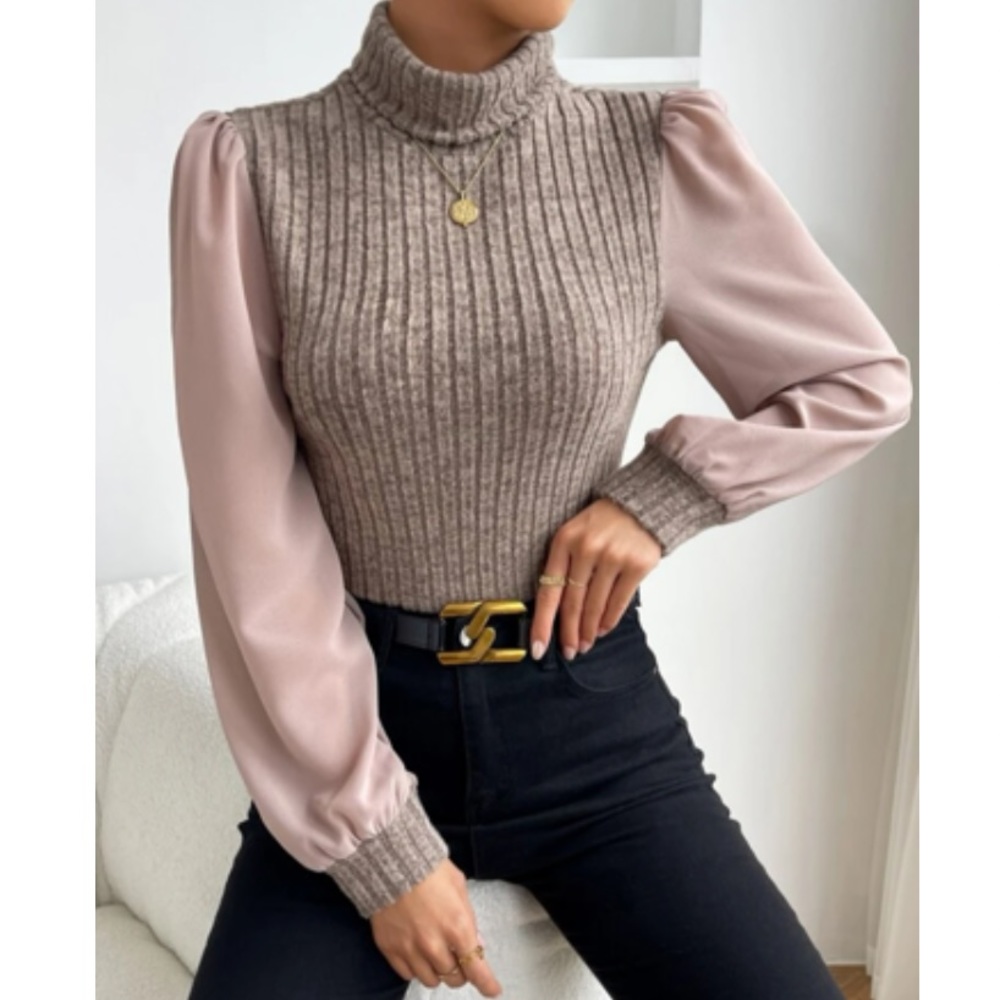 Boho turtleneck lantern sleeve top